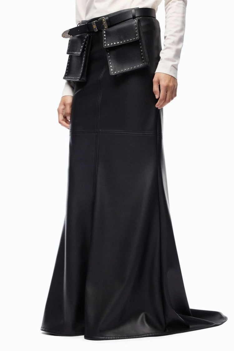 Pinko Black Polyester Flared Maxi Skirt