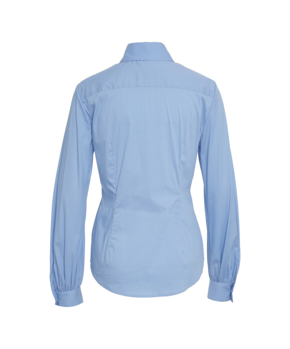 Himon's Slim-Fit Striped Blouse With Button-Down Collar