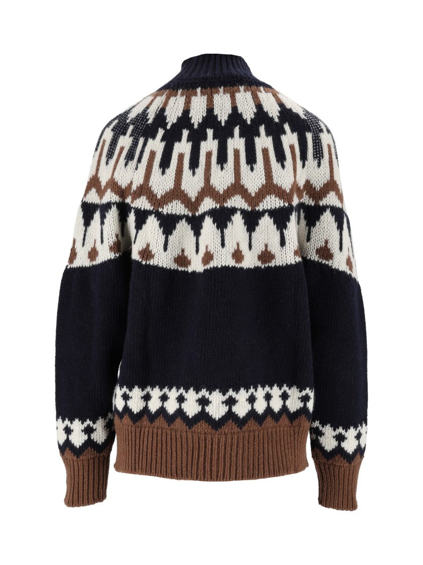 Ermanno Scervino Geometric Patterned High Ribbed Neck Knit Sweater