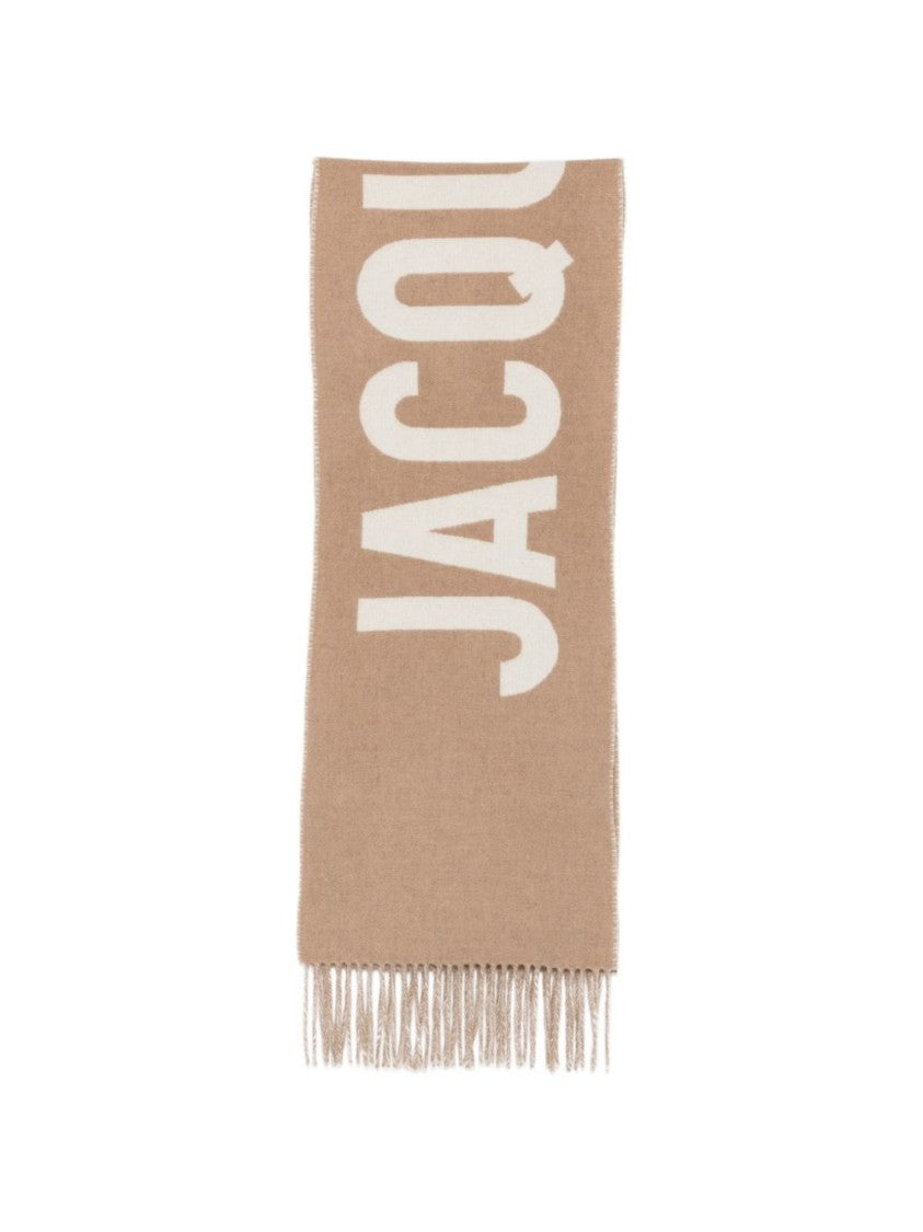 Jacquemus Rectangular Fringed Lettering Silk Nylon Scarf