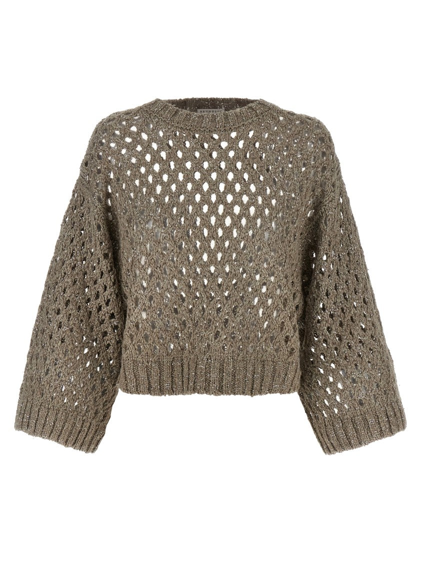 Brunello Cucinelli 'Rustic Dazzling Net' Cropped Sweater