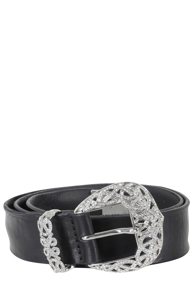 Orciani Black Bull Soft Rhinestone-Finish Leather Belt