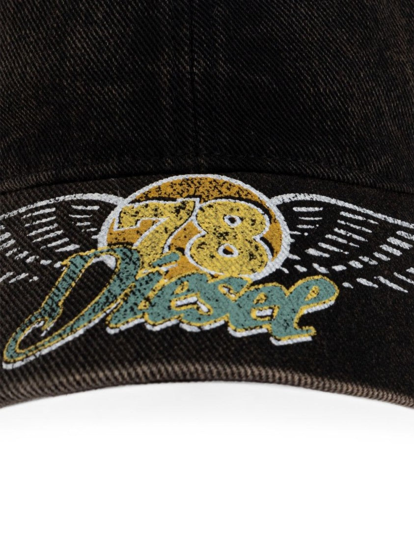 Diesel Black Structured Embroidered Graphic Silk-Nylon Blend Hat