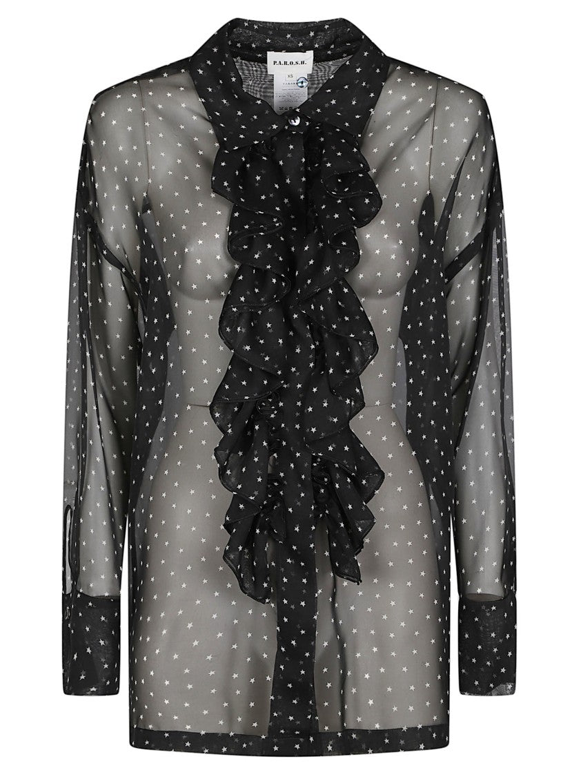 P.A.R.O.S.H. Black Pioggia Sheer Polyester Shirt