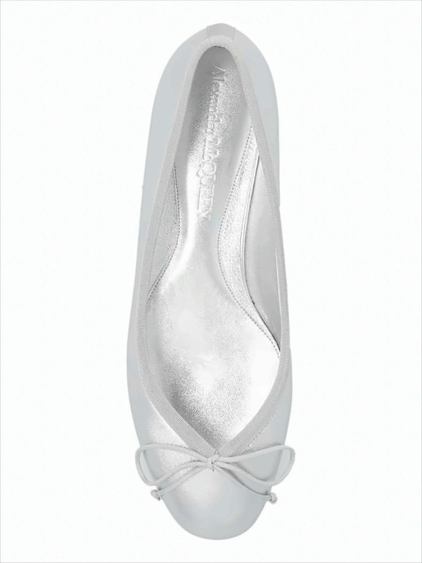 Alexander Mcqueen Metallic Finish Flat Shoes With Bow Detail