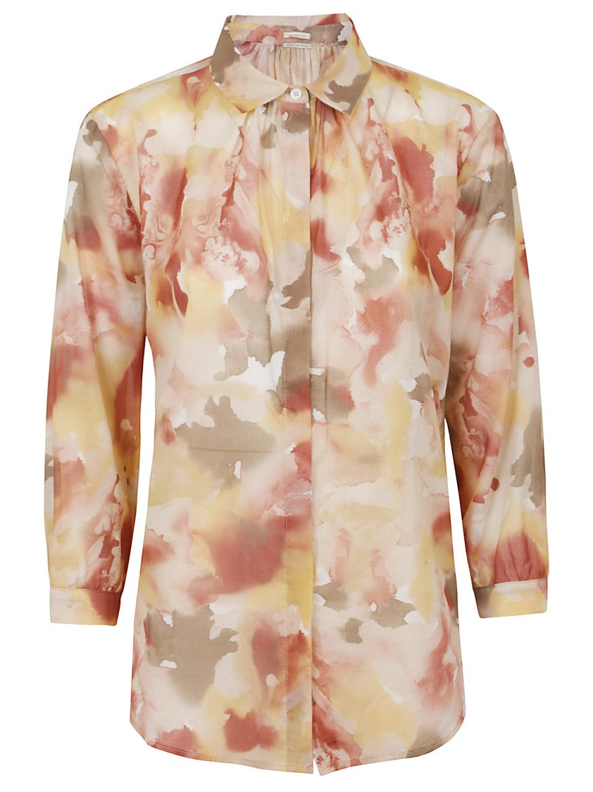 Massimo Alba Watercolor Print Cotton Shirt With Classic Collar
