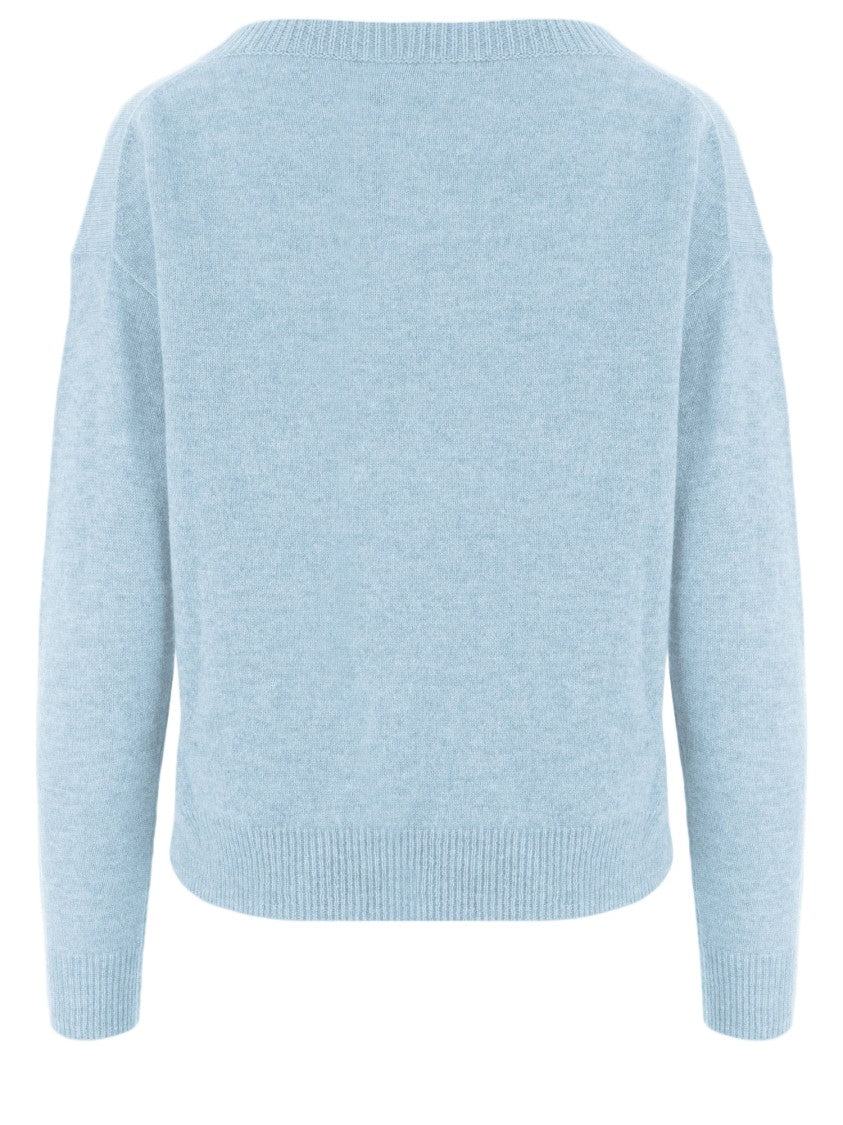 Allude Light Blue Ribbed Crewneck Cashmere Sweater