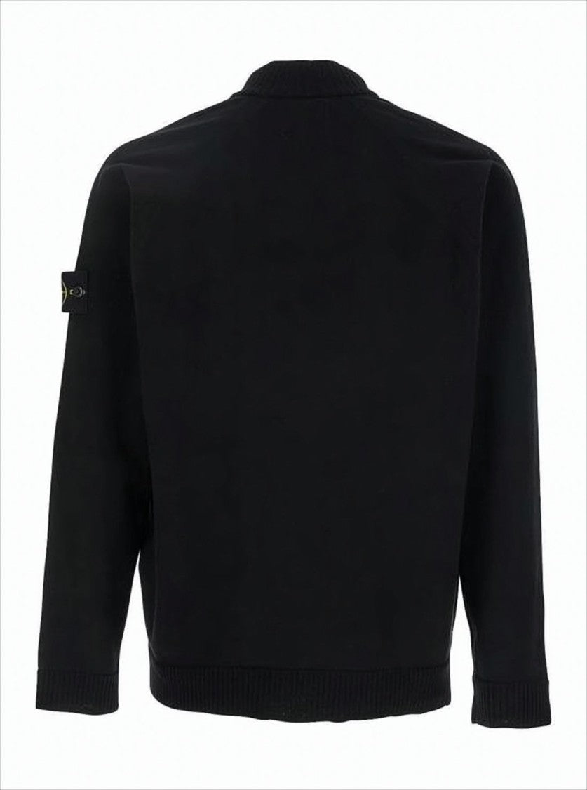 Stone Island Zip-Up Knit With High Collar And Signature Patch