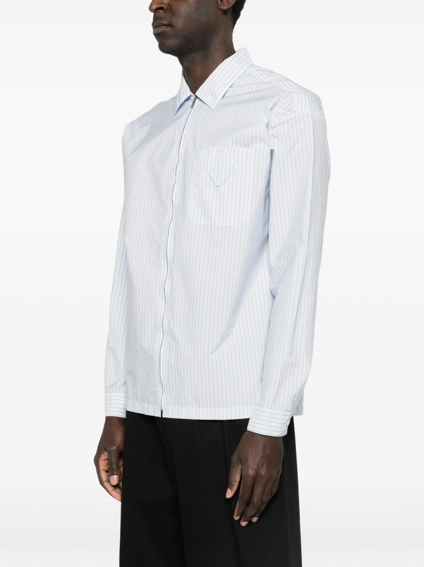 Prada Zip-Up Vertical Stripe Shirt