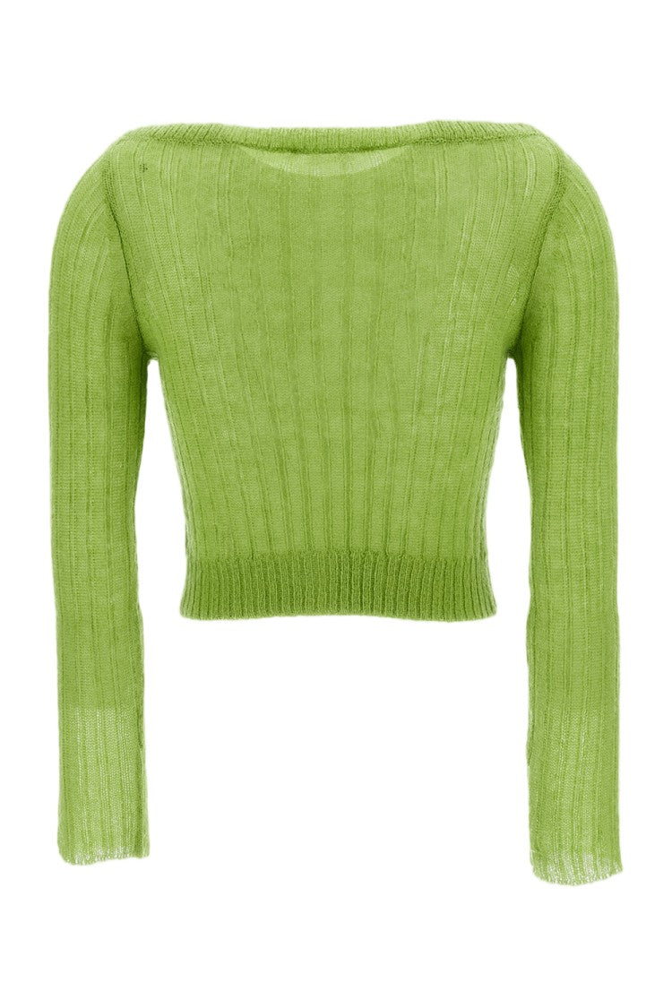 Shushu/Tong Green Beaded Floral Embellished Wool-Blend Cardigan