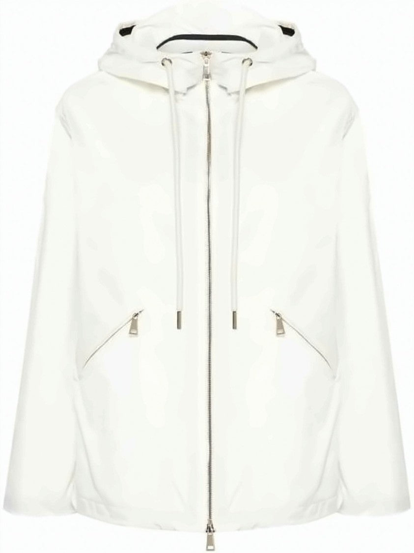 Moncler Minimalist White Moncler Jacket With Hood And Zippered Pockets