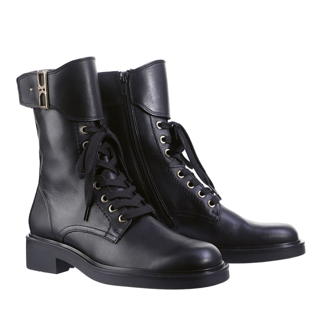 Högl Black Nick Smooth Leather Metallic Buckle Ankle Boots