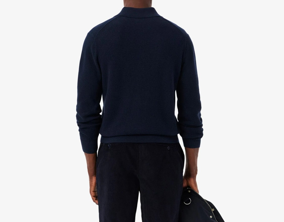 Lacoste Ribbed Blue Half-Zip Sweater With Classic Collar