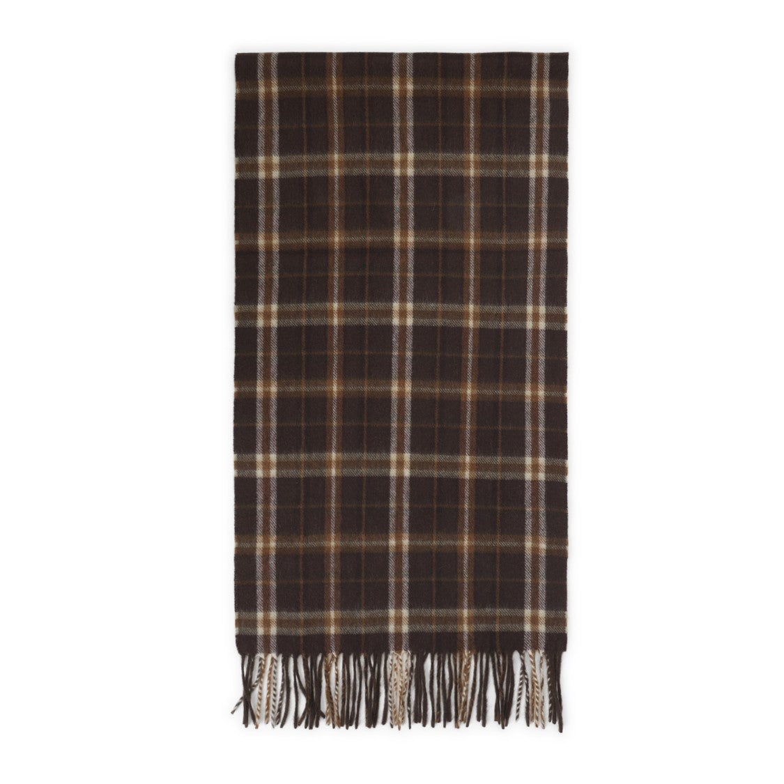 Celine Brown Checkered Cashmere Scarf With Fringed Hems