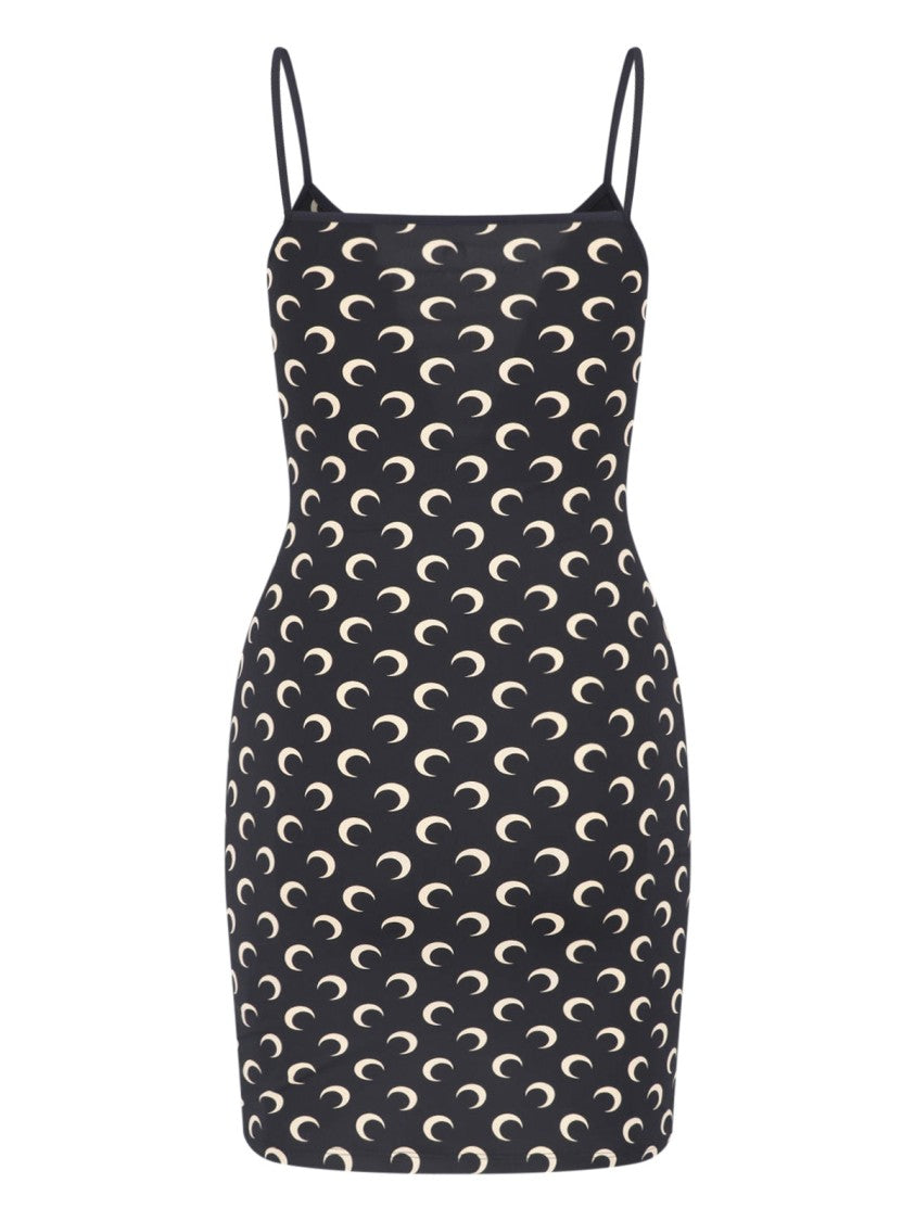 Marine Serre Black Moon Pattern Fitted Mini Dress