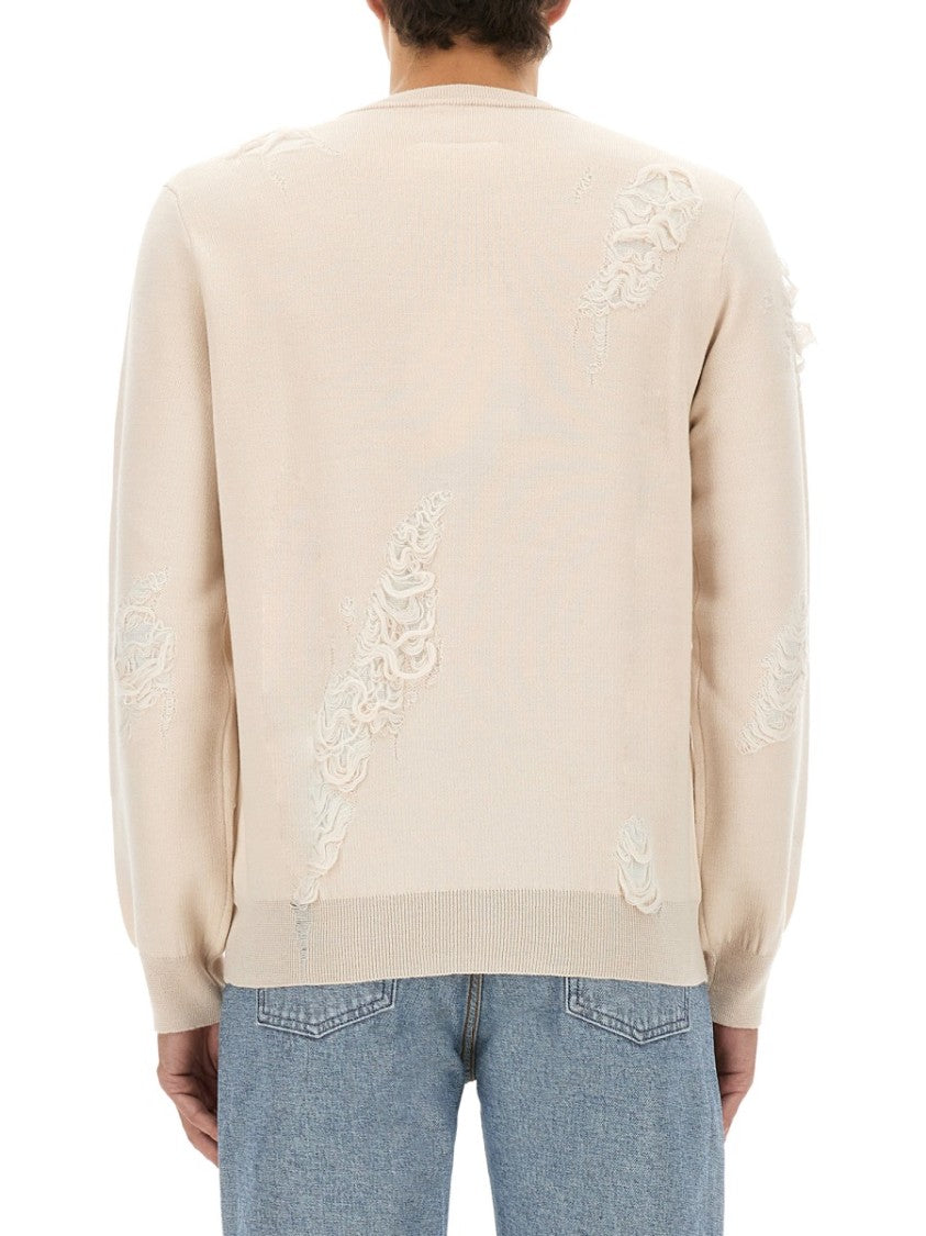 Mm6 By Maison Margiela Textured Wool Sweater With Distressed Design