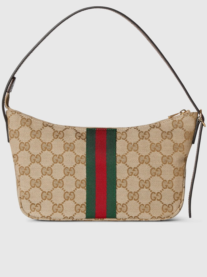 Gucci Beige Monogram Canvas Striped Crossbody Bag