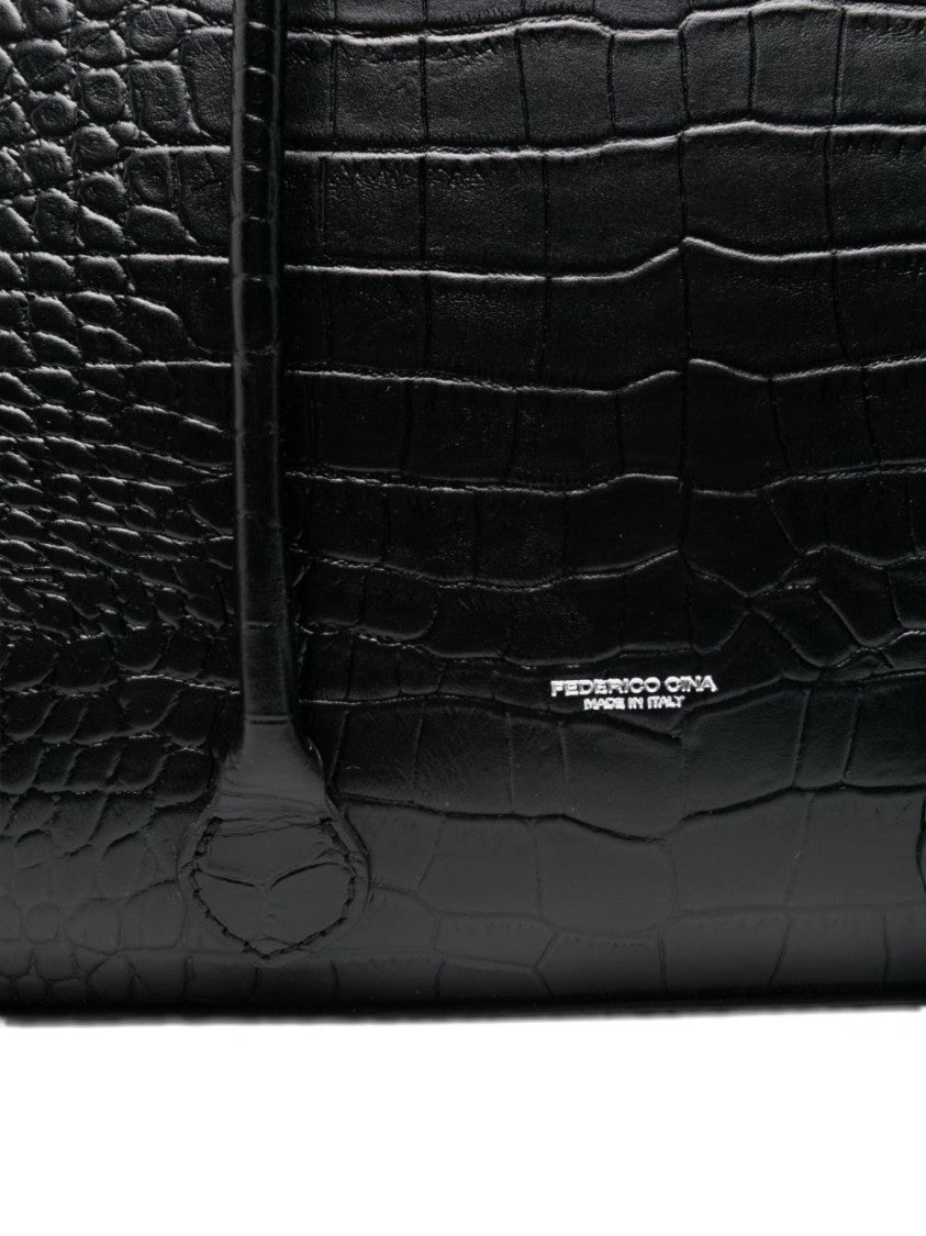 Federico Cina Crocodile-Embossed Calfskin Handbag With Structured Silhouette