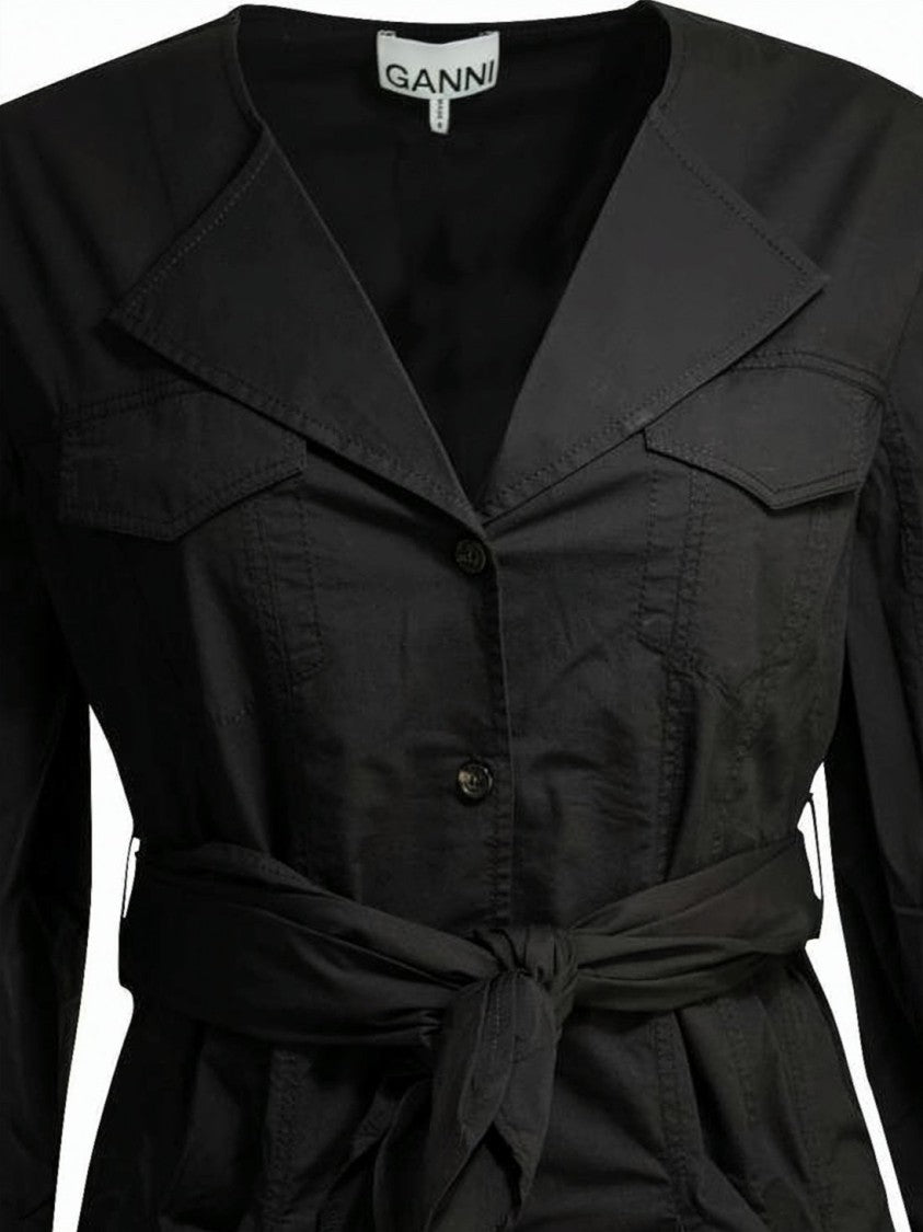 Ganni Structured Black Mini Dress With Wide Lapel