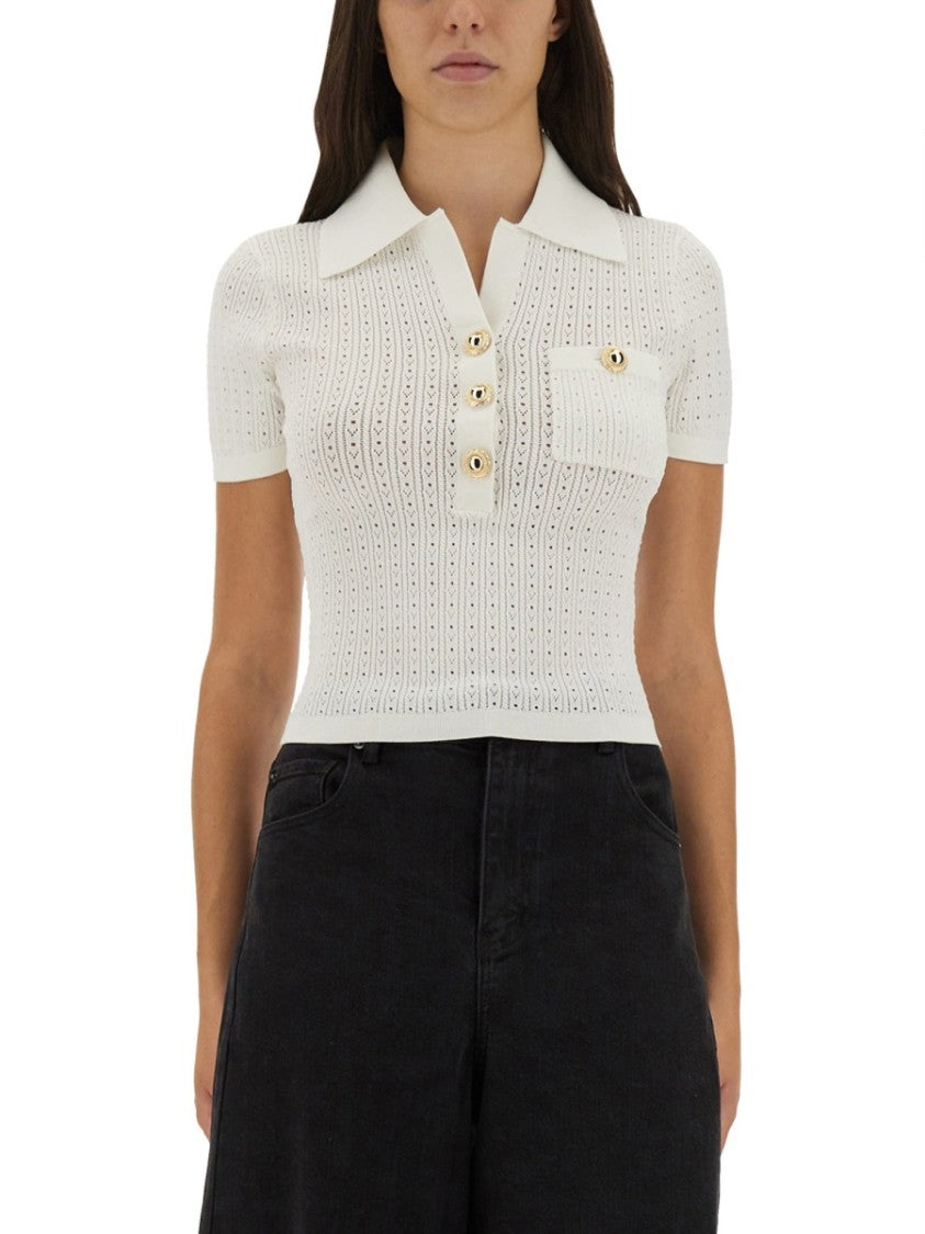 Self-Portrait Perforated Knit Top