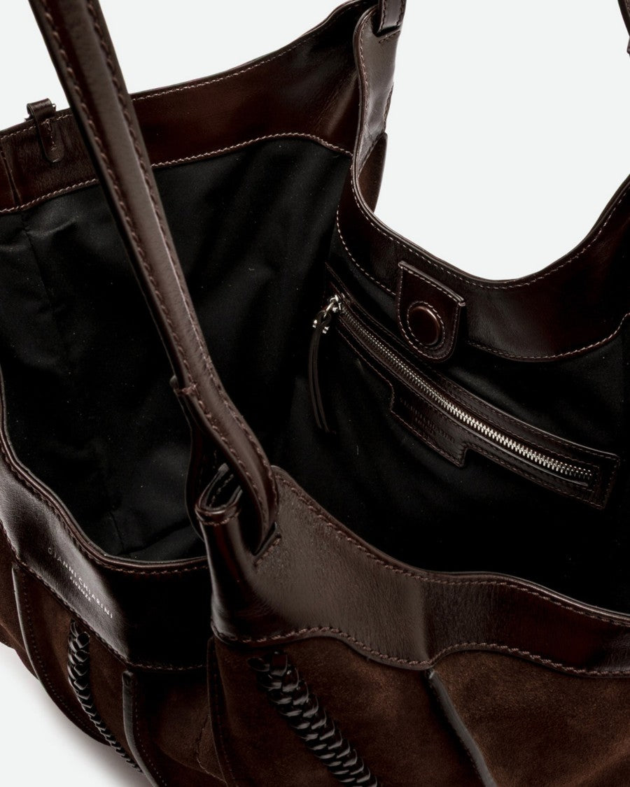 Gianni Chiarini Suede Leather Handbag With Hammered Leather Trims