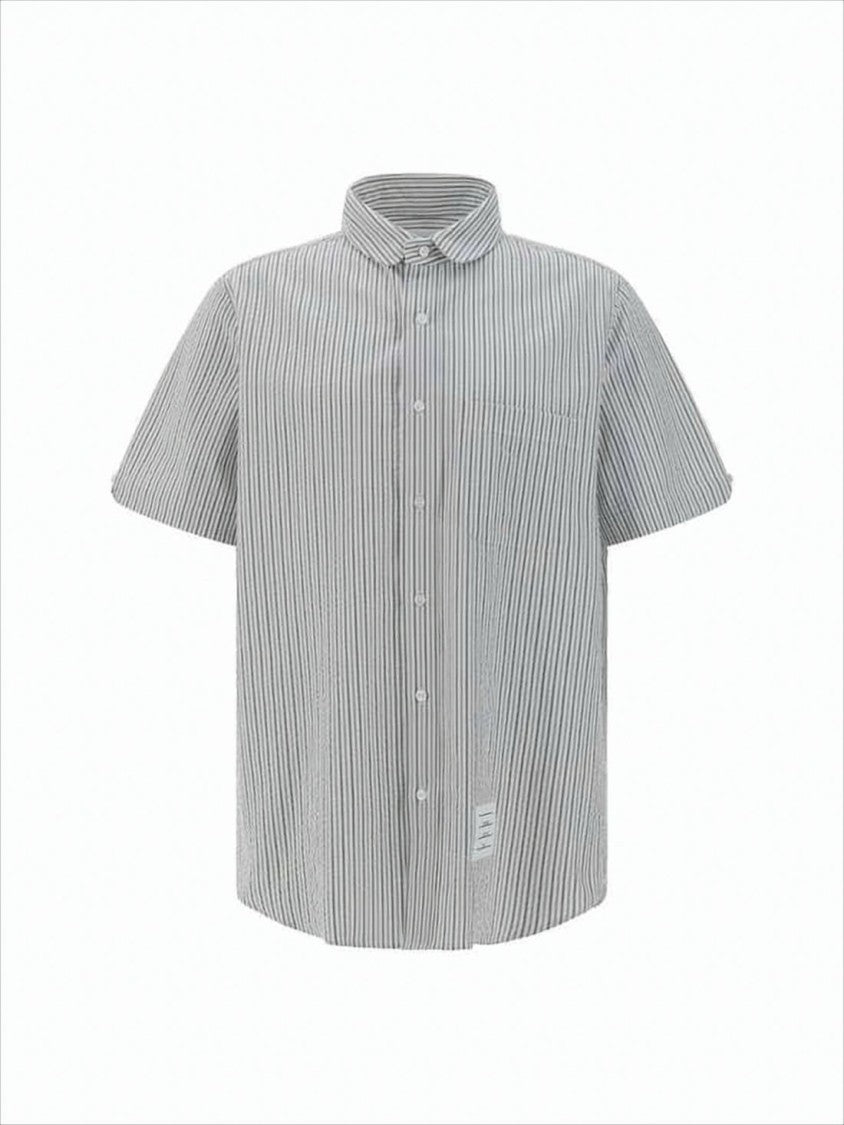 Thom Browne Short-Sleeved Button-Up Shirt With Vertical Stripes