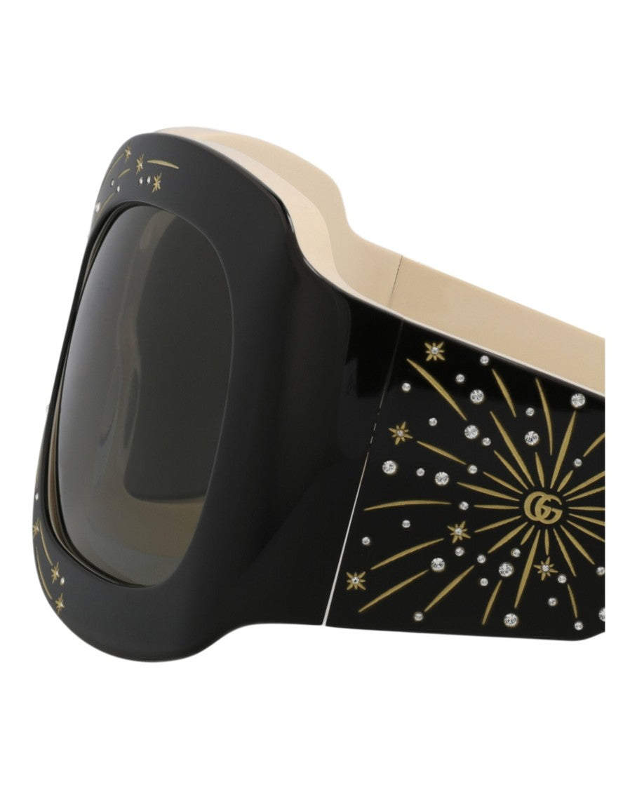 Gucci Shield-Frame Acetate Sunglasses With Saddle Nose Bridge