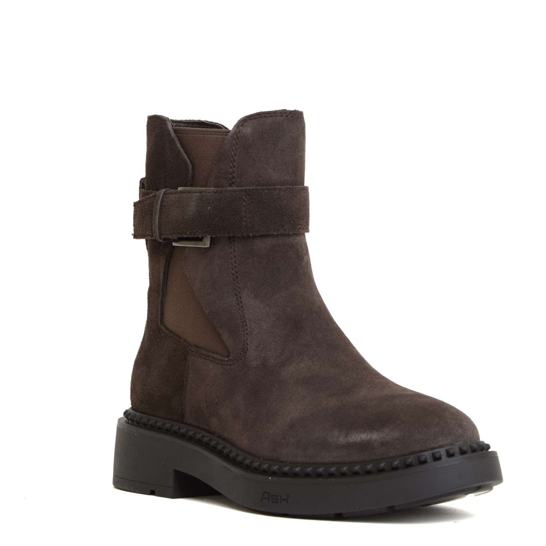 Ash Brown Suede Beatles Boots With Decorative Buckle