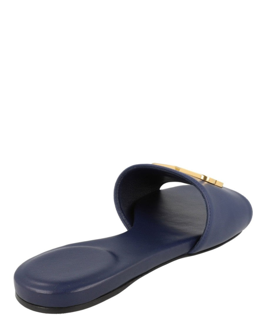 Balenciaga Flat Slide Sandals With Gold-Tone Bb Logo And Smooth Finish