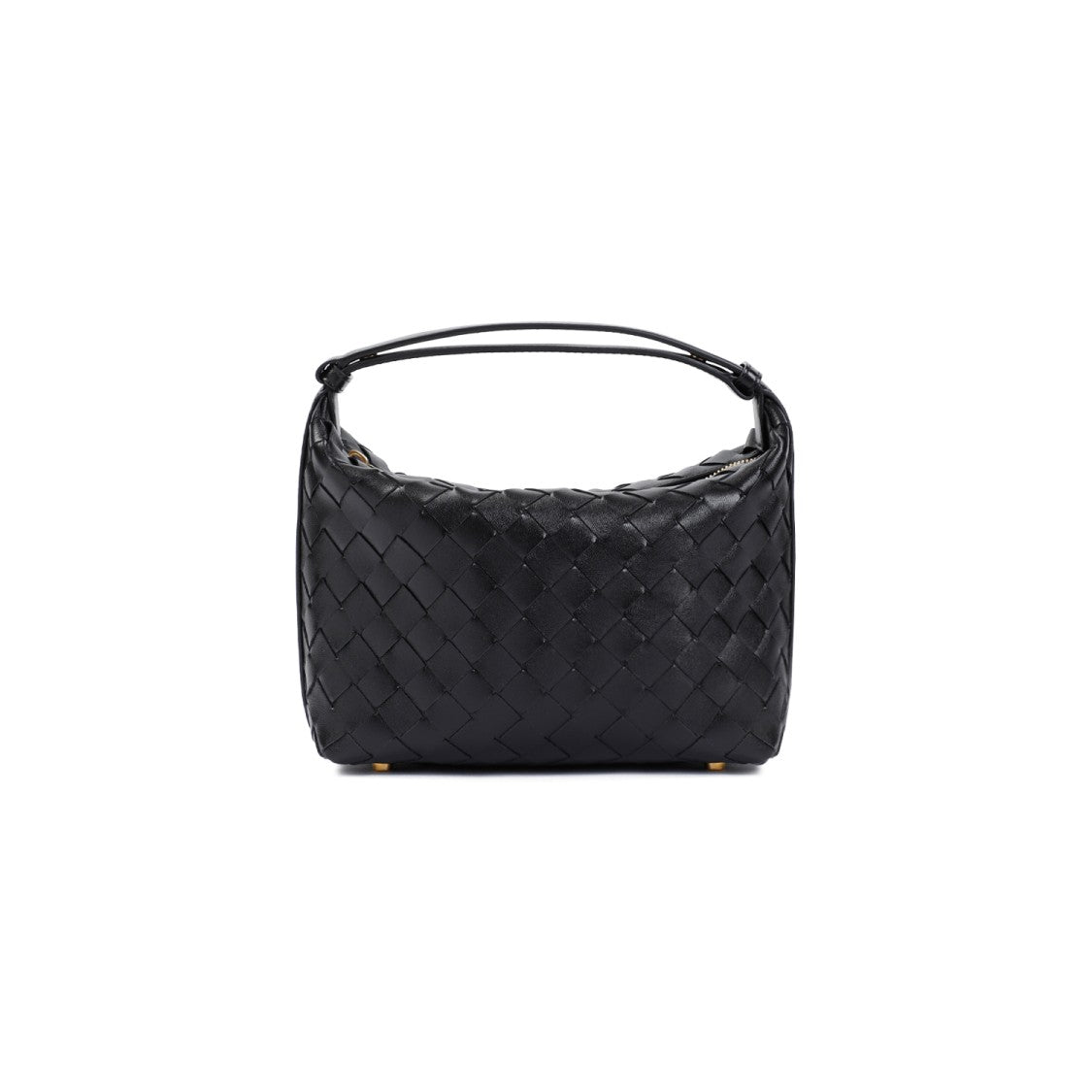 Bottega Veneta Mini Wallace Intreccio 15 Handbag In Interwoven Black Leather