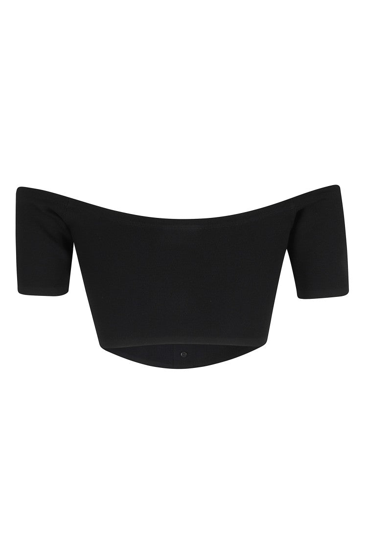 Elisabetta Franchi Black Tricot Three-Buttons Boat-Neck Viscose Top