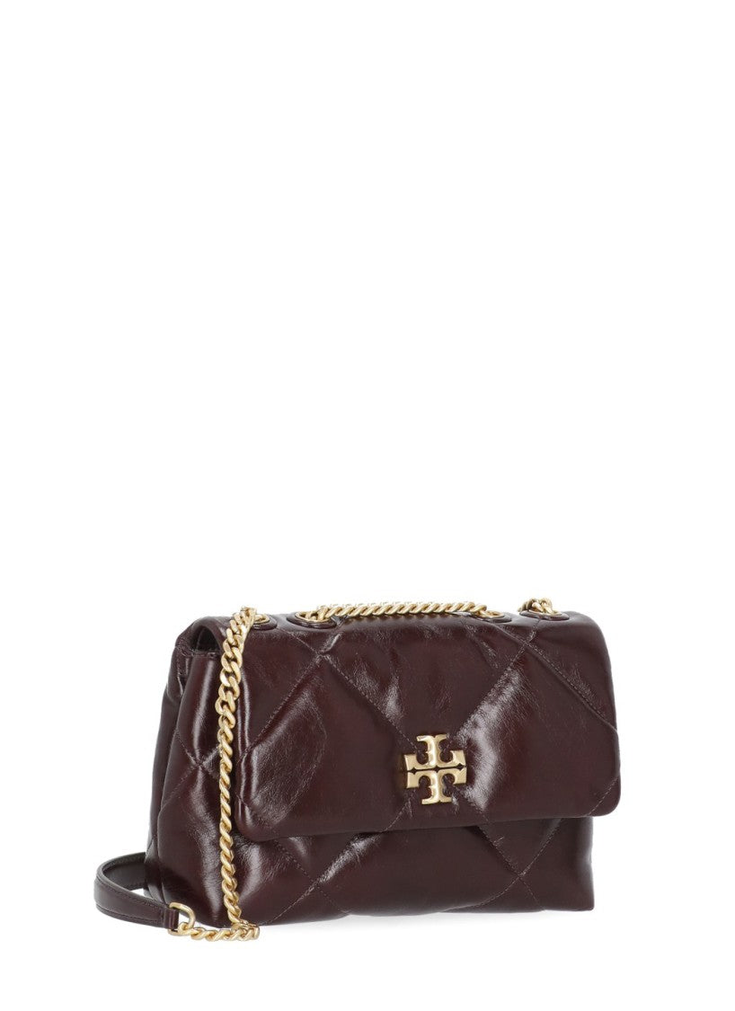 Tory Burch Burgundy Patent Quilted Leather Gold Logo Shoulder Bag