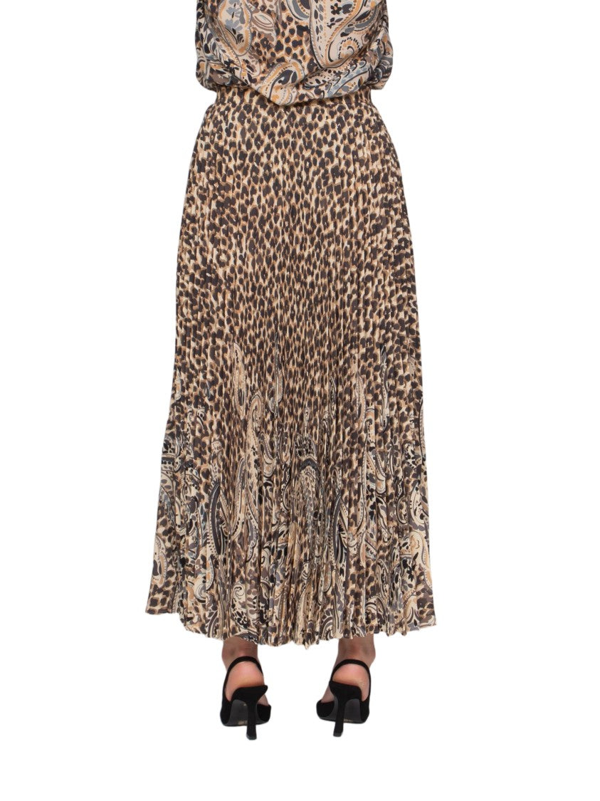 Etro Pleated Long Skirt With Mixed Animal And Paisley Print