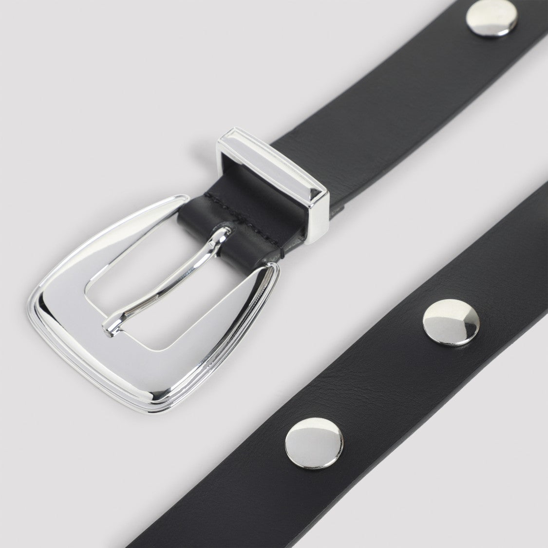 The Frankie Shop Black Leather Belt With Silver Studs And Polished Buckle