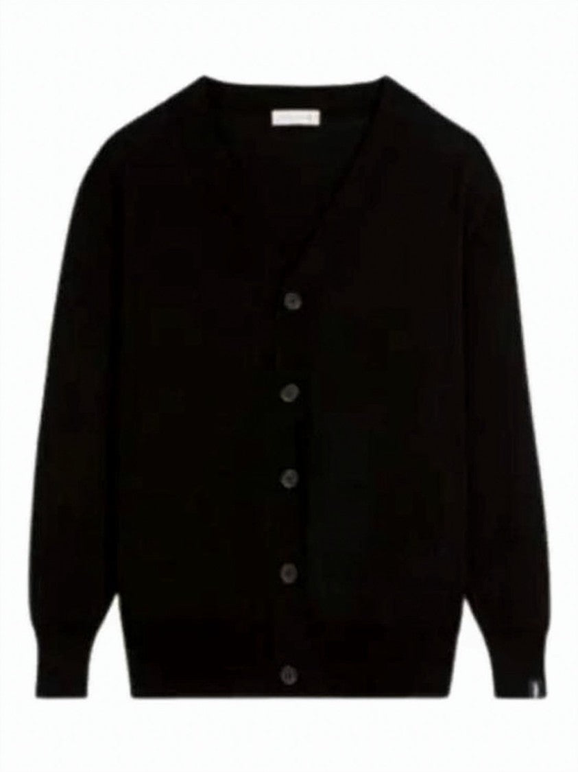 Mackintosh Black Cotton Cardigan With V-Neckline And Button-Down Closure