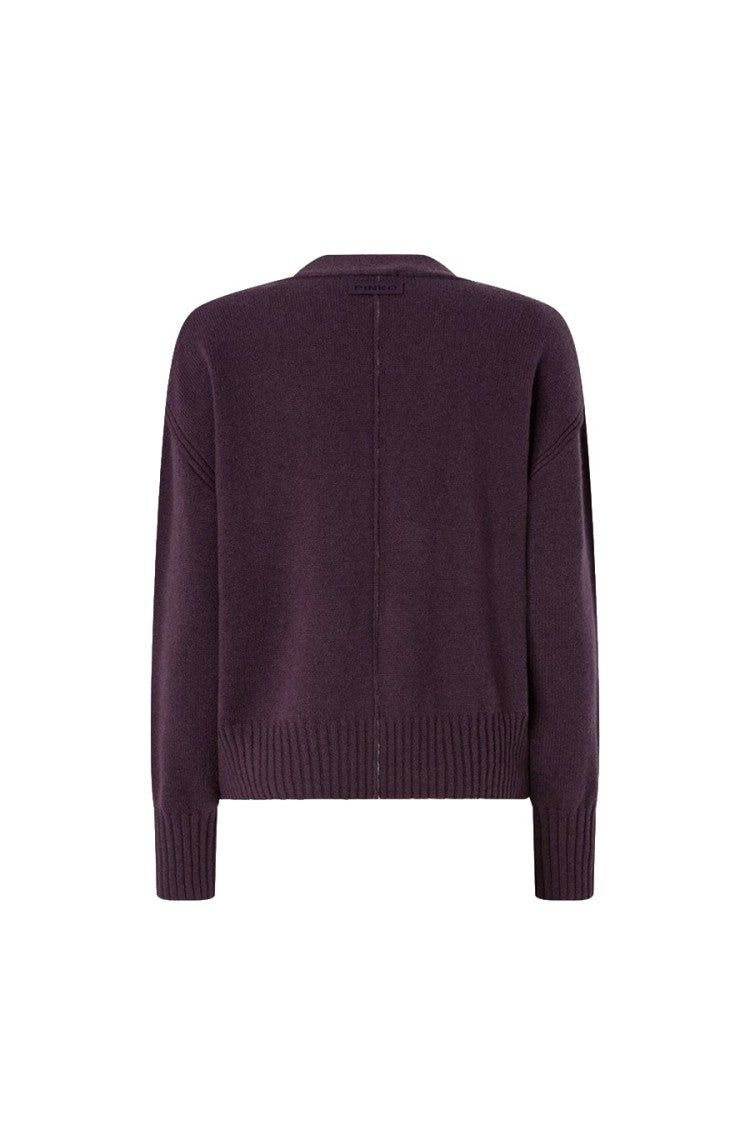 Pinko Violet Wool-Cashmere Blend V-Neck Cardigan