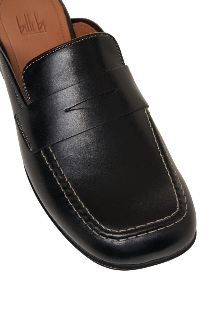 Billi Bi Square Toe Black Leather Slip-In Loafers