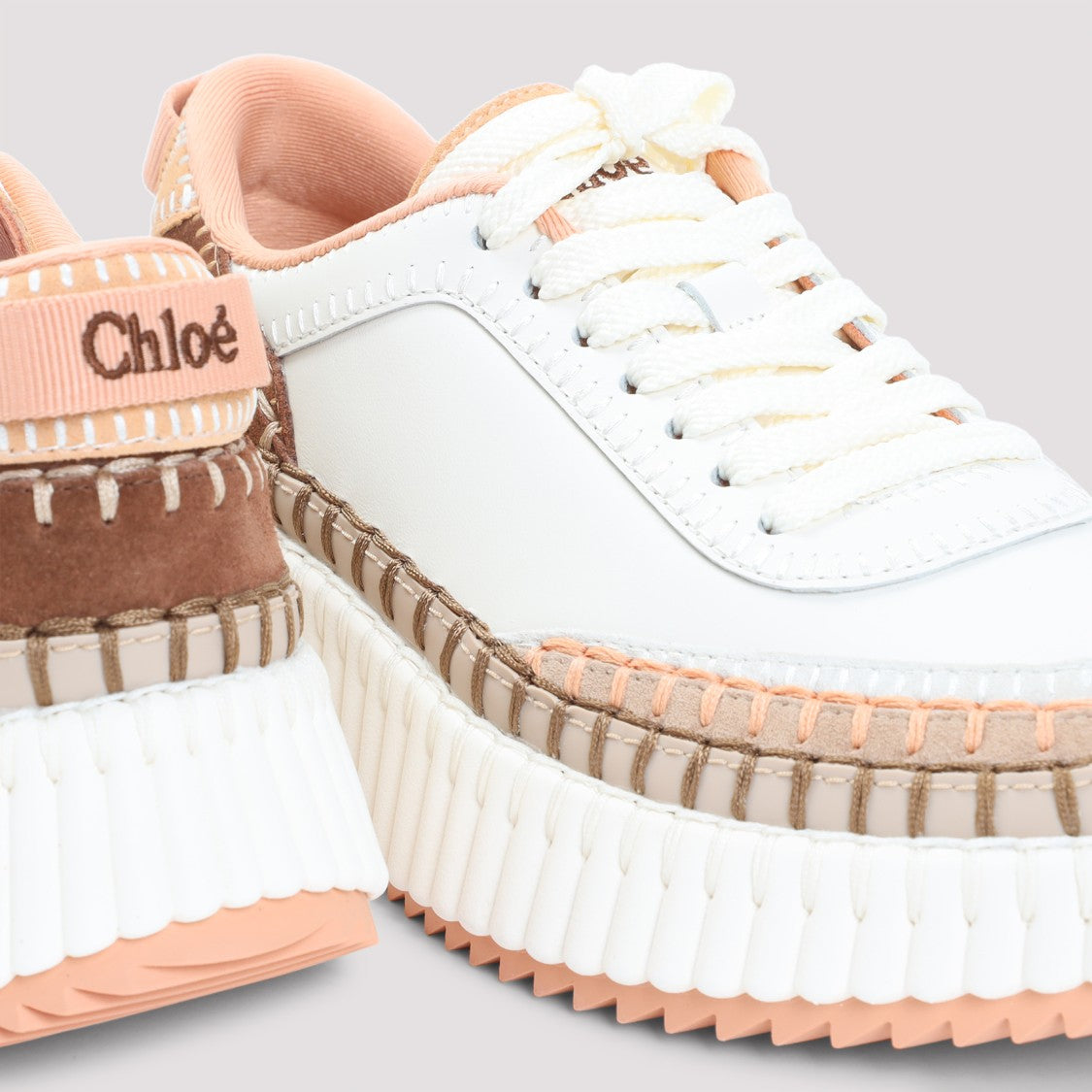 Chloé Sepia Peach Calf Leather Nama Sneakers