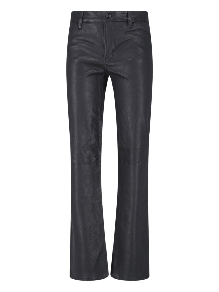 Frame Straight-Leg Leather Trousers With Zip Closure And Belt Loops