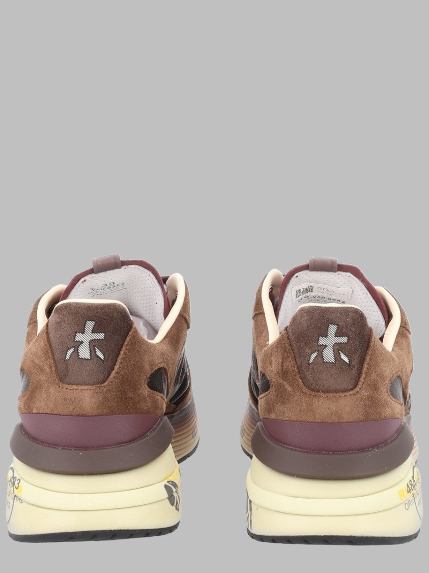 Premiata Brown Suede Fabric Panel Detailing Sneakers