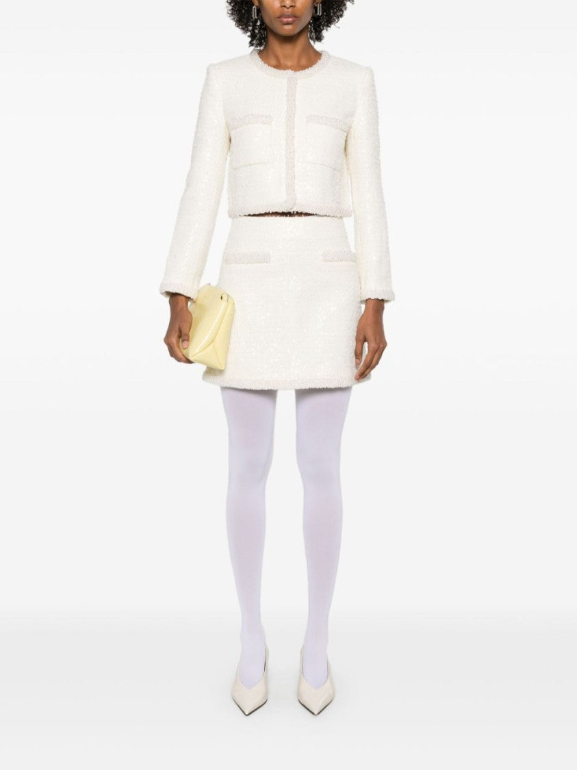 Self-Portrait Bouclé Pearl-Trim Mini Skirt