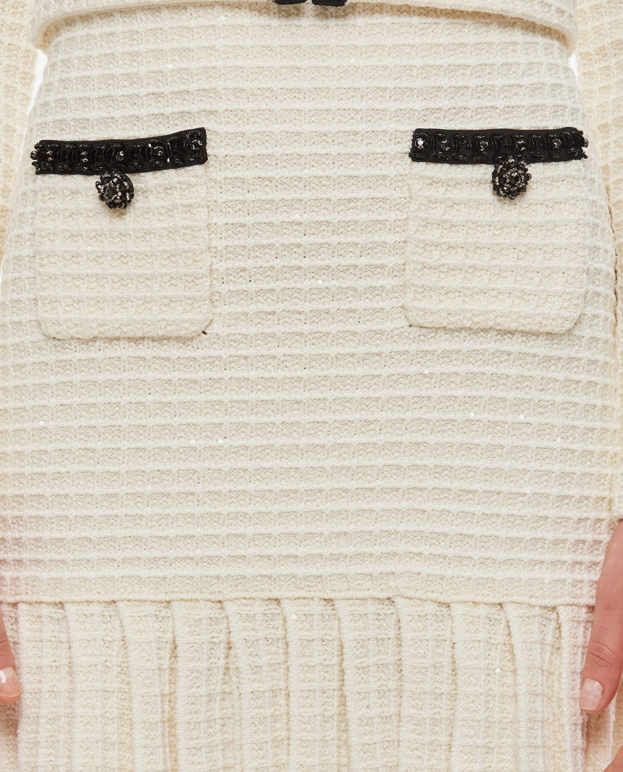 Self-Portrait Cream Textured Knit Mini Skirt
