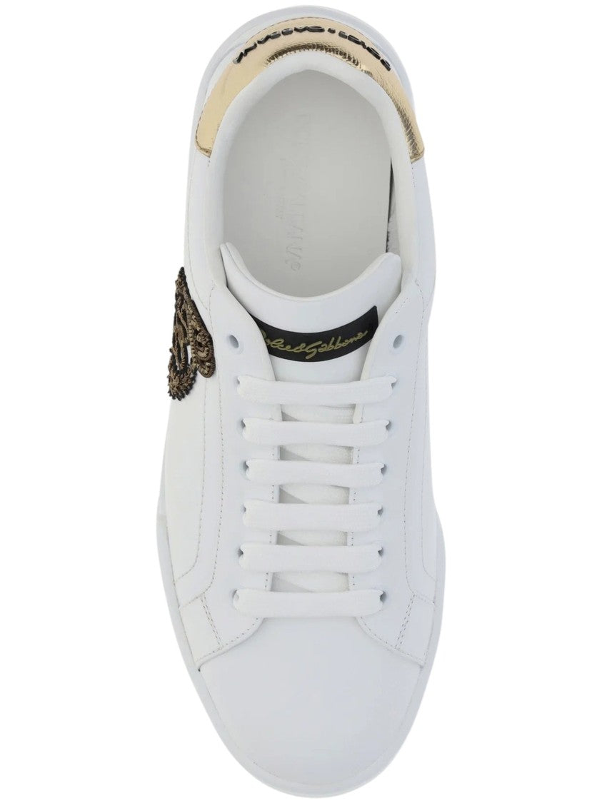 Dolce & Gabbana Low-Top Sneakers With Metallic Gold Accent And Embroidered Crest