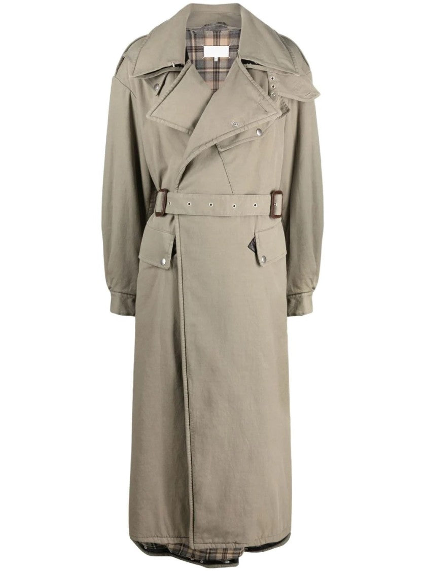Maison Margiela Double-Breasted Trench Coat With Belted Waist And Plaid Lining
