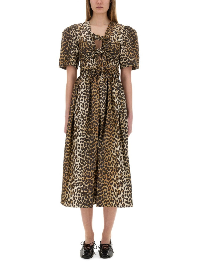 Ganni Leopard Print Midi Dress