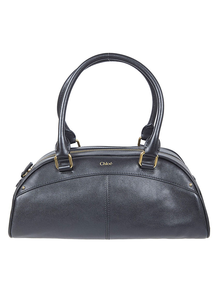 Chloé Structured Black Handbag With Gold-Tone Hardware And Removable Keychain