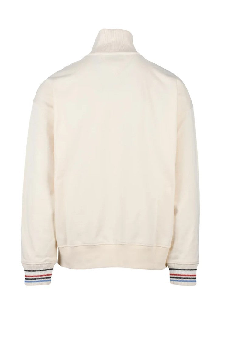 Tommy Hilfiger Cream Cotton Men Zip Neck Sweatshirt