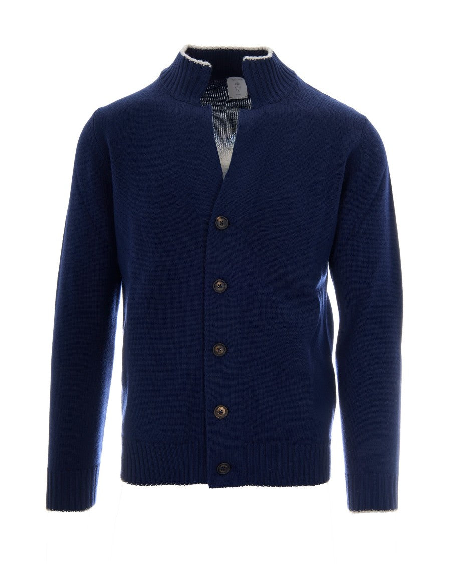 Eleventy Ivory Wool High-Collar Cardigan