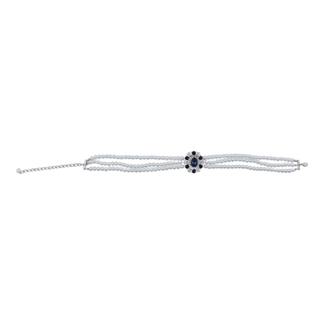 Self-Portrait Triple Strand Pearl Choker With Floral Brooch And Gemstone Accents