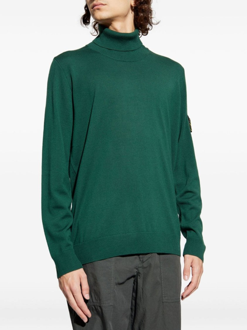 Stone Island Lightweight Turtleneck Sweater In Juniper Green With Iconic Badge
